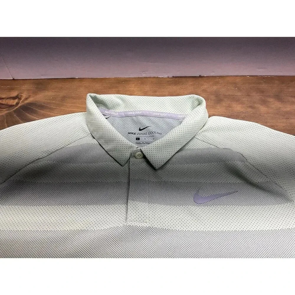 Nike Golf Zonal Cooling Men's Large Green Striped Short Sleeve Golf Polo Shirt - Picture 4 of 12